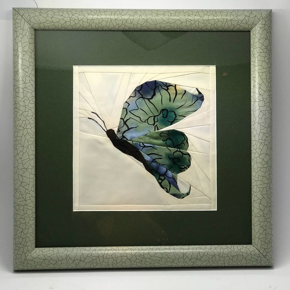 Butterfly Wall Art from Fabric Art  11.5" Sq  Framed with Glass - Picture 5 of 5